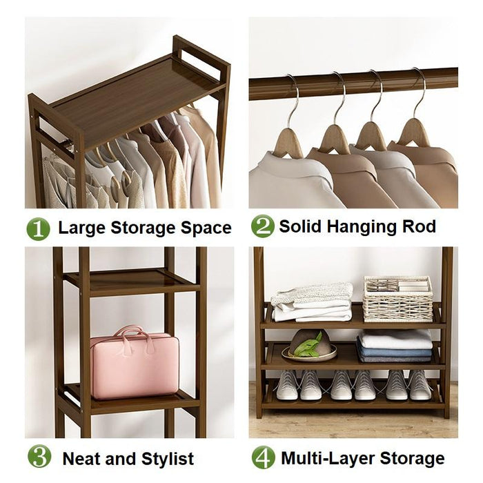 Bamboo Clothes Rack Garment Closet Storage Organizer Hanging Rail Shelf Dress room - amazingooh
