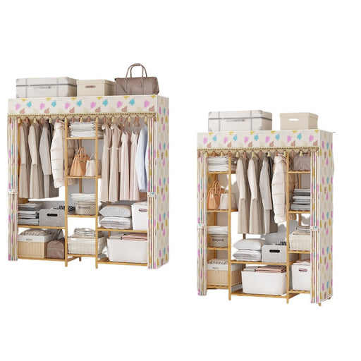 Bamboo Modern Coat Rack Fabric Dustproof Cover Closet Organizer Shelf - Amazingooh Wholesale