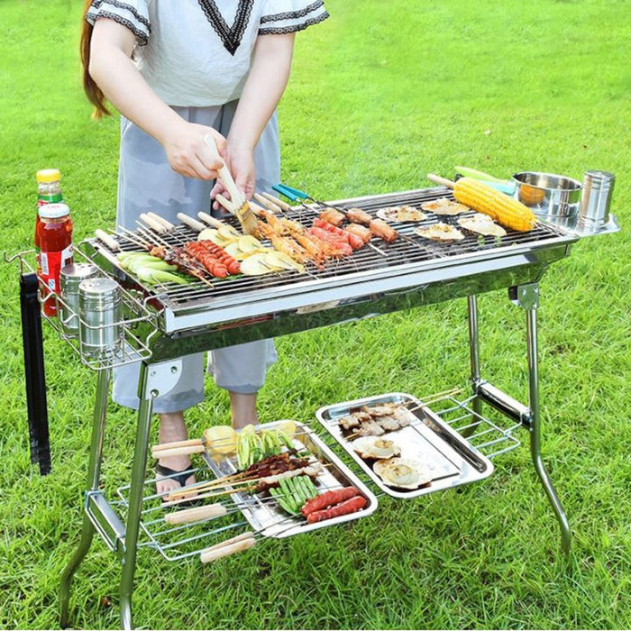 BBQ Grill Barbecue Set Charcoal Kabob Stove Portable Foldable Camping Picnic - amazingooh