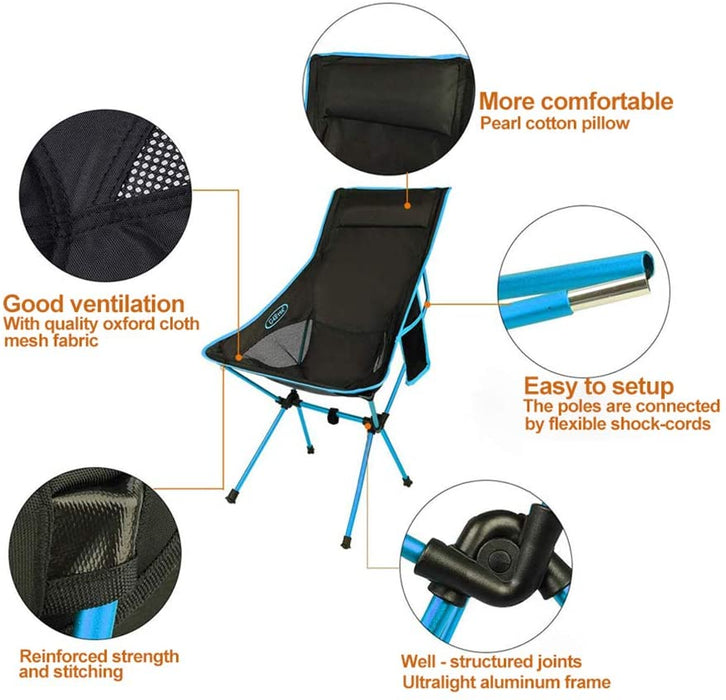 Camping Chair Folding High Back Backpacking Chair with Headrest Sky - Amazingooh