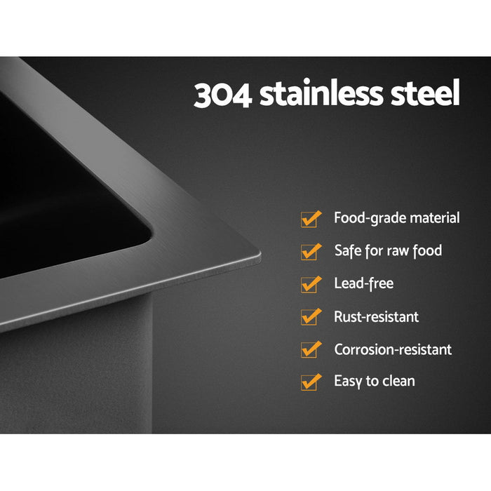 Cefito Kitchen Sink Stainless Steel 70X45CM Single Bowel with Drying Rack Black - Amazingooh Wholesale