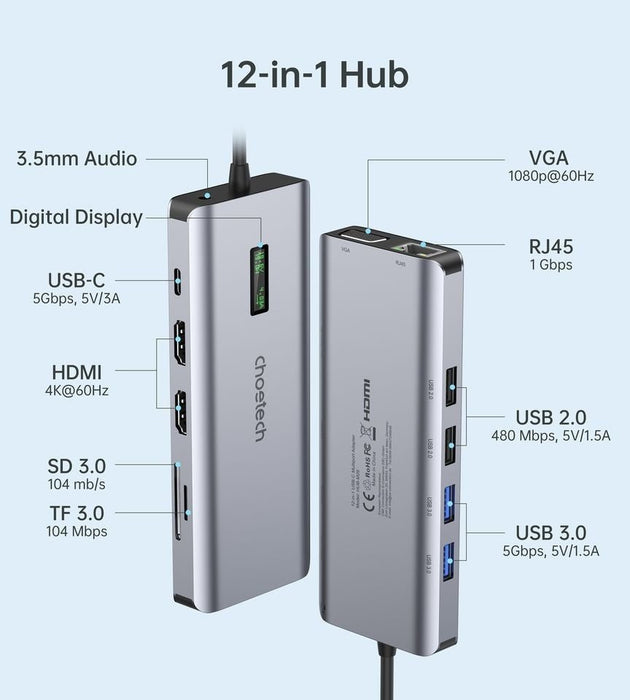 CHOETECH HUB-M26 12-in-1 USB-C Multiport Adapter - Amazingooh Wholesale