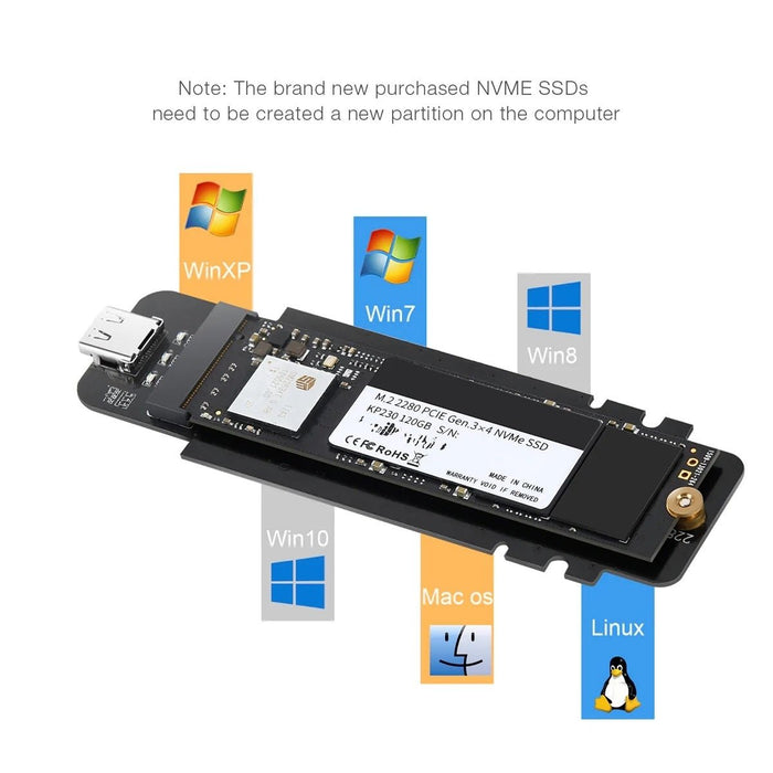 CHOETECH PC-HDE02 M.2 to USB SSD Reader (Enclosure only) Supports M-Key (PCI-E NVMe-based) - Amazingooh Wholesale