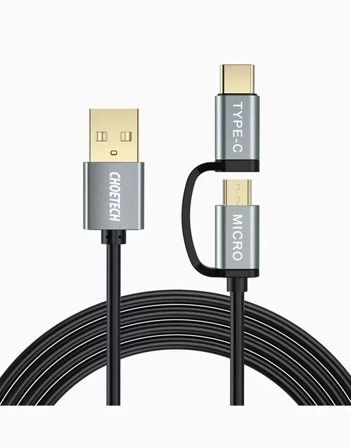 CHOETECH XAC-0012-102BK 2-in-1 USB Type C+Micro USB Cable 1.2m Charge & Sync for Samsung Phones - Amazingooh Wholesale