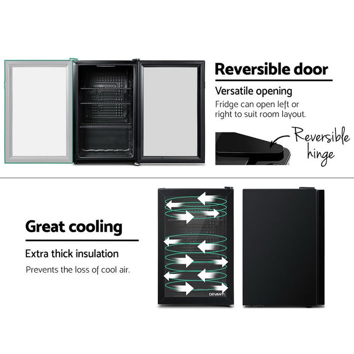 Devanti Bar Fridge Glass Door Mini Fridges Countertop Refrigerator Black 70L - Amazingooh Wholesale