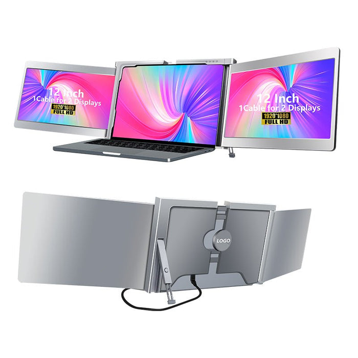 Dual Portable Triple Fold 1080P IPS FHD Monitor Screen Extender For Laptop 1 Cable for 2 Displays 12" 14" - Amazingooh Wholesale