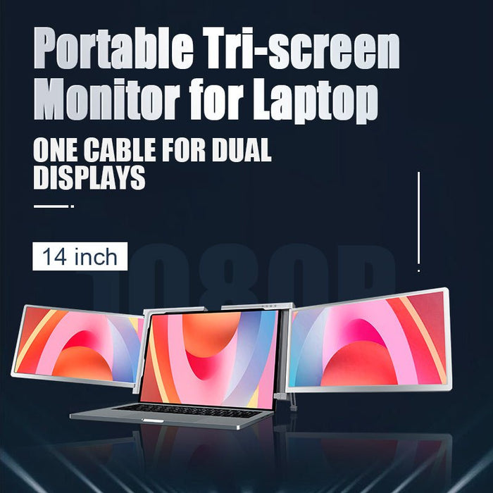 Dual Portable Triple Fold 1080P IPS FHD Monitor Screen Extender For Laptop 1 Cable for 2 Displays 12" 14" - Amazingooh Wholesale