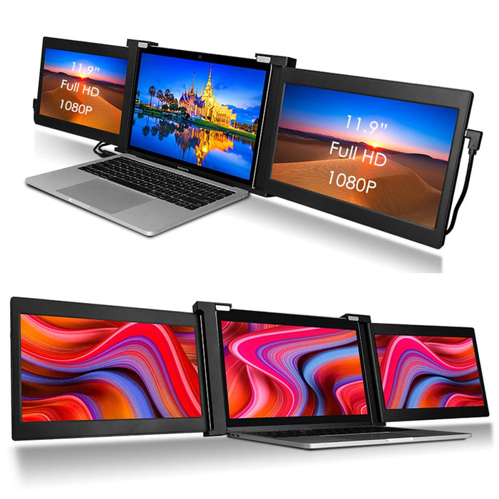 Dual Portable Triple Fold 1080P IPS FHD Monitor Screen Extender For Laptop 1 Cable for 2 Displays 12" 14" - Amazingooh Wholesale