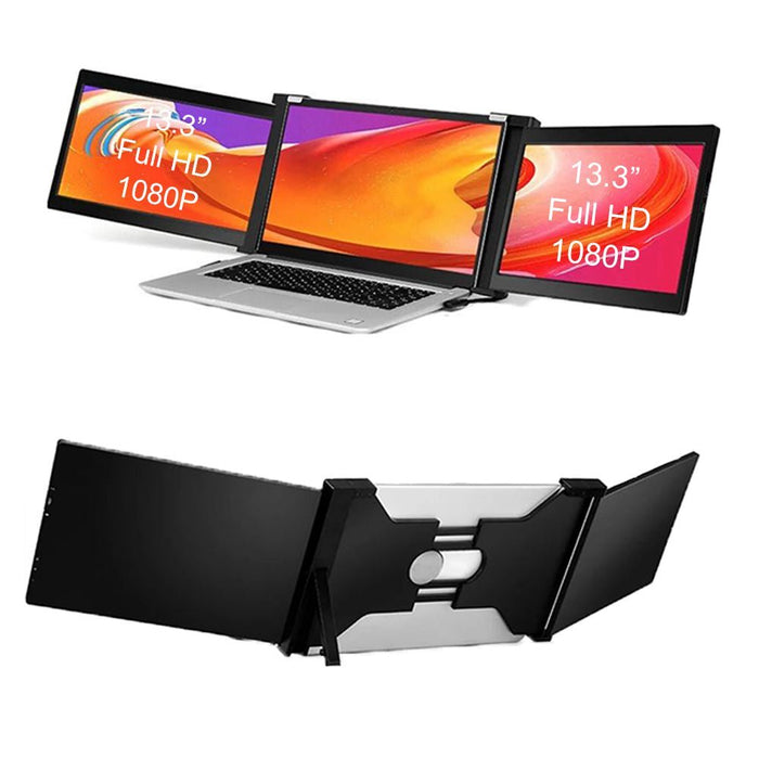 Dual Portable Triple Fold 1080P IPS FHD Monitor Screen Extender For Laptop 1 Cable for 2 Displays 12" 14" - Amazingooh Wholesale