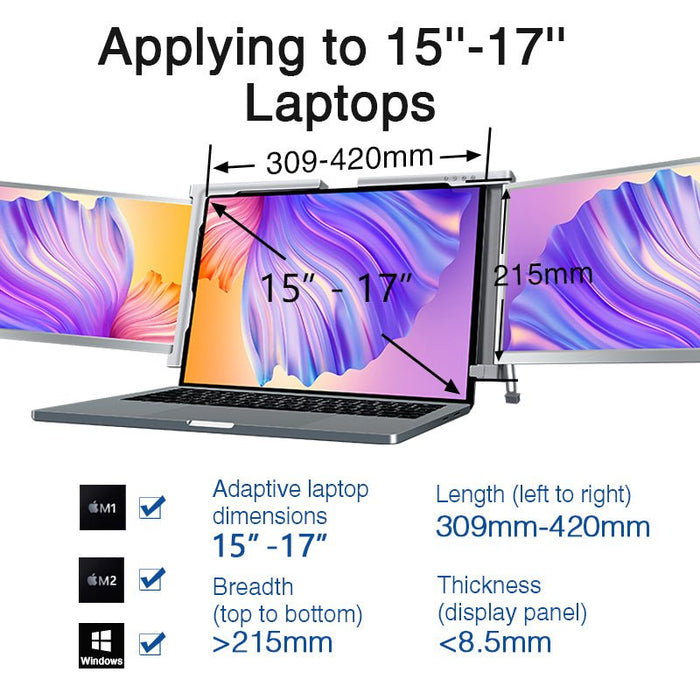 Dual Portable Triple Fold 1080P IPS FHD Monitor Screen Extender For Laptop 1 Cable for 2 Displays 12" 14" - Amazingooh Wholesale