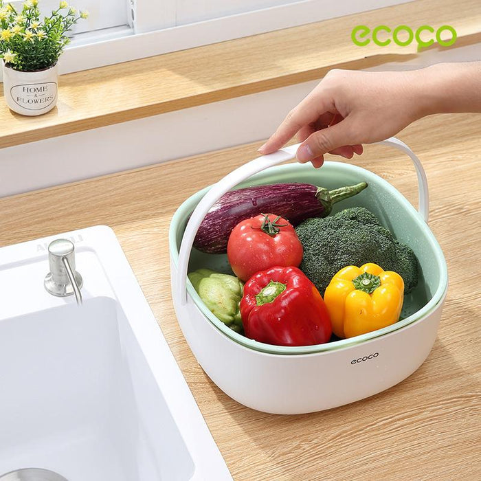 Ecoco Kitchen Strainer Colander Bowl Sets, 2-in-1 Multifunction Large Plastic Washing Bowl and Strainer, Space-Saver, for Fruits Vegetable Cleaning Washing Mixing Basket - amazingooh