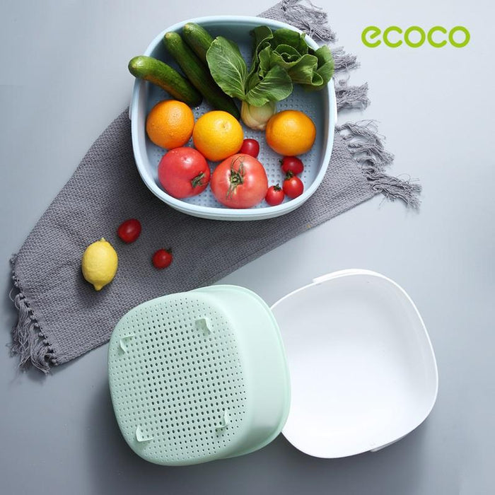 Ecoco Kitchen Strainer Colander Bowl Sets, 2-in-1 Multifunction Large Plastic Washing Bowl and Strainer, Space-Saver, for Fruits Vegetable Cleaning Washing Mixing Basket - amazingooh