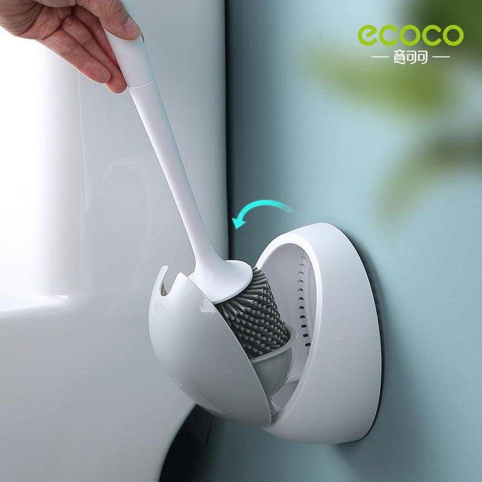 Ecoco Toilet Brush Wall Mounted Auto Close Holder Set Silicone Soft Bristle W/ Base Draining Water Tool Upgrade Version - amazingooh