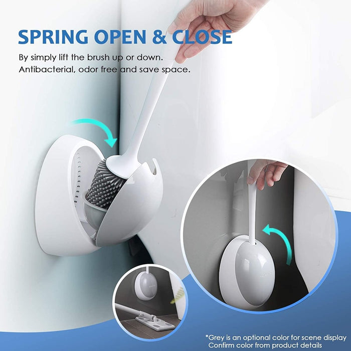 Ecoco Toilet Brush Wall Mounted Auto Close Holder Set Silicone Soft Bristle W/ Base Draining Water Tool Upgrade Version - amazingooh