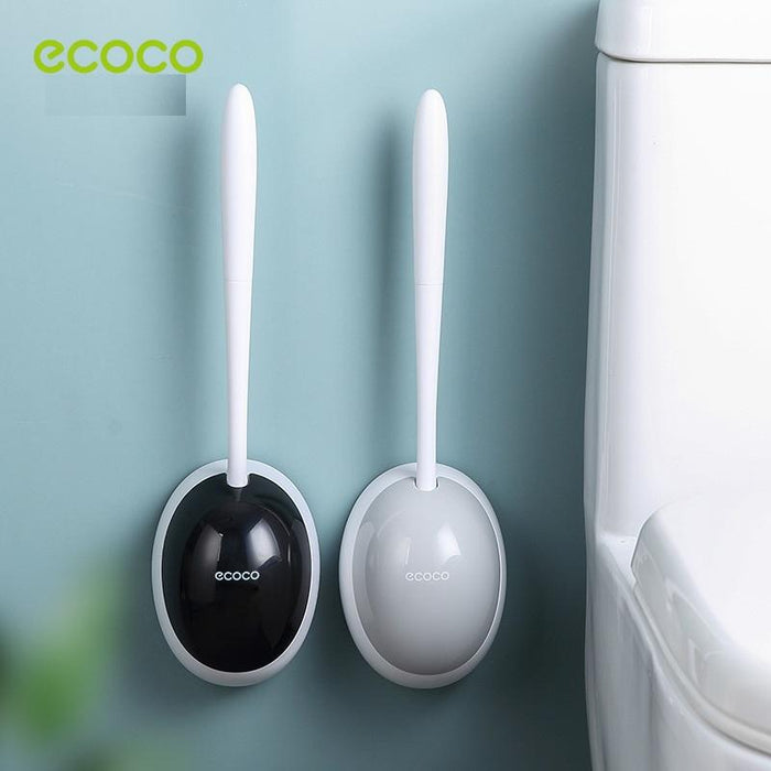 Ecoco Toilet Brush Wall Mounted Auto Close Holder Set Silicone Soft Bristle W/ Base Draining Water Tool Upgrade Version - amazingooh