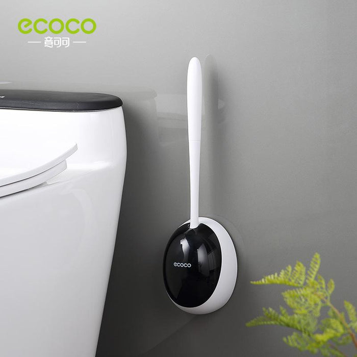 Ecoco Toilet Brush Wall Mounted Auto Close Holder Set Silicone Soft Bristle W/ Base Draining Water Tool Upgrade Version - amazingooh