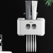 Ecoco Wall-Mounted Toothbrush Holder with 2 Toothpaste Dispensers 4 Cups and 5 Toothbrush Slots Toiletries Bathroom Storage Rack (Grey) - amazingooh