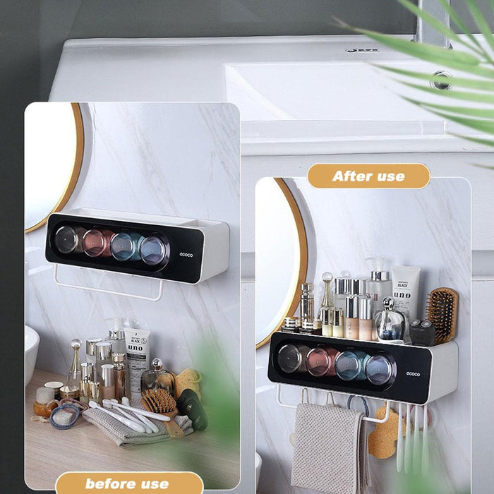 Ecoco Wall-Mounted Toothbrush Holder with 4 Cups and 4 Toothbrush Slots Toiletries Bathroom Storage Rack - amazingooh