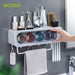 Ecoco Wall-Mounted Toothbrush Holder with 4 Cups and 4 Toothbrush Slots Toiletries Bathroom Storage Rack - amazingooh