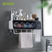 Ecoco Wall-Mounted Toothbrush Holder with 4 Cups and 4 Toothbrush Slots Toiletries Bathroom Storage Rack - amazingooh