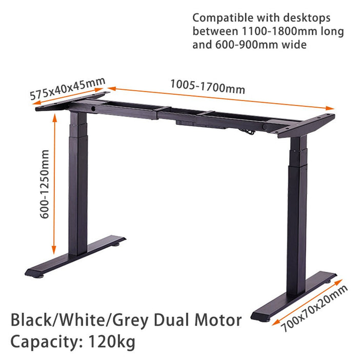 Electric Standing Desk Height Adjustable Sit Stand Workstation Motorised Dual Motors Frame Grey Only - Amazingooh Wholesale