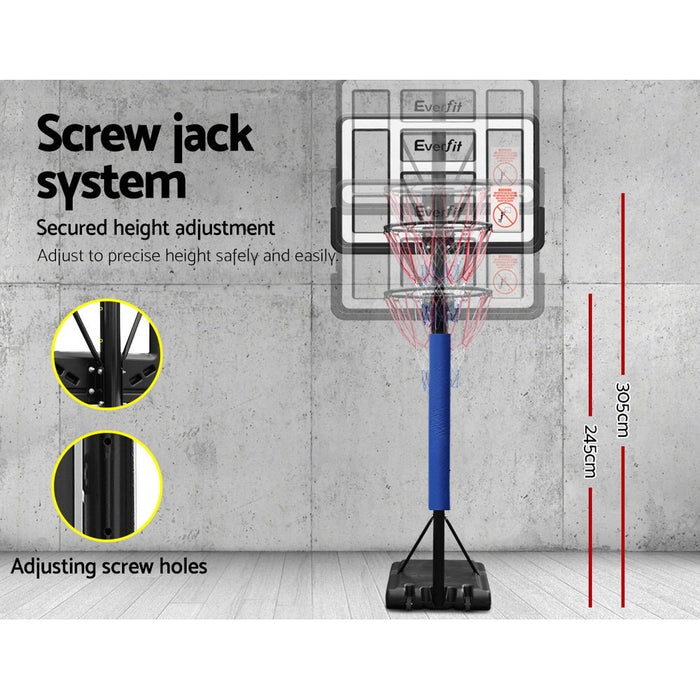 Everfit 3.05M Basketball Hoop Stand System Ring Portable Net Height Adjustable Blue - Amazingooh Wholesale