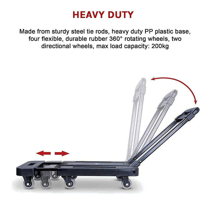 Foldable Hand Flatbed Trolley Cart 6 x 360 Degree Rotating Wheels with Maximum Load 200Kg - Amazingooh Wholesale