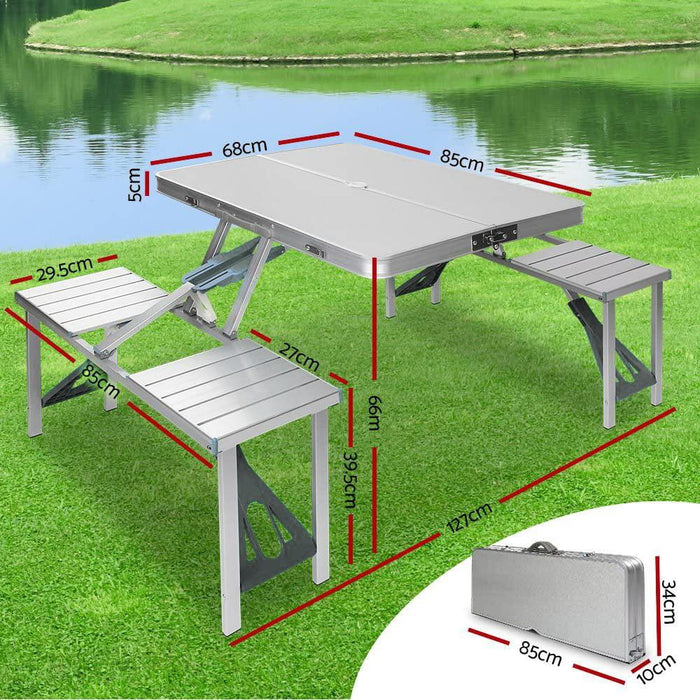 Folding Camping Table with Stools Set Portable Picnic Outdoor Garden BBQ Setting - amazingooh