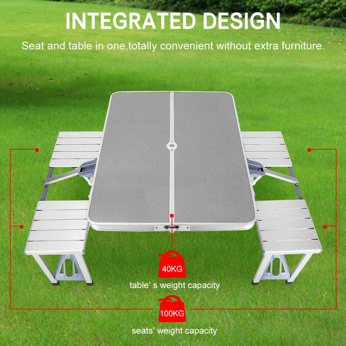 Folding Camping Table with Stools Set Portable Picnic Outdoor Garden BBQ Setting - Amazingooh