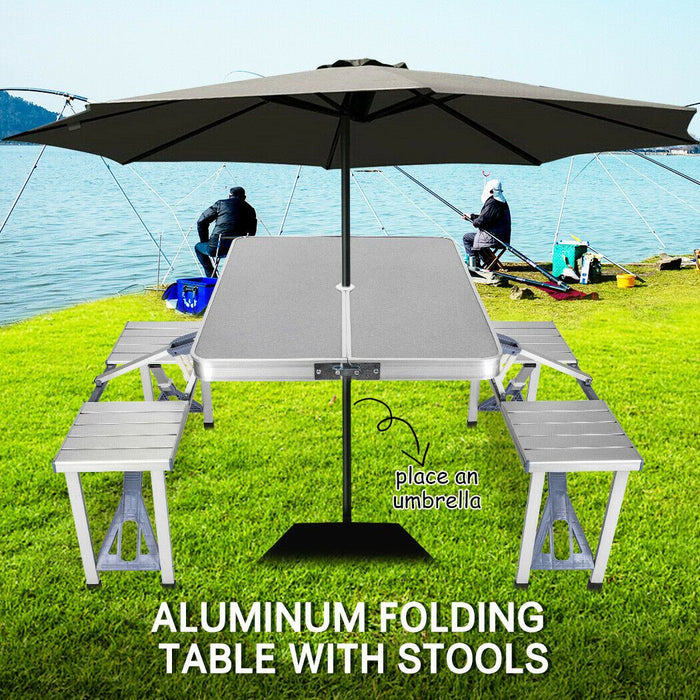 Folding Camping Table with Stools Set Portable Picnic Outdoor Garden BBQ Setting - Amazingooh
