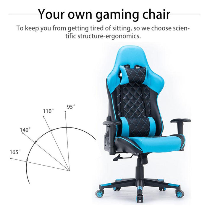Gaming Chair Ergonomic Racing chair 165° Reclining Gaming Seat 3D Armrest Footrest Blue Black - amazingooh