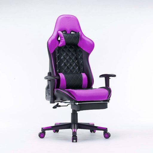 Gaming Chair Ergonomic Racing chair 165° Reclining Gaming Seat 3D Armrest Footrest Purple Black - amazingooh