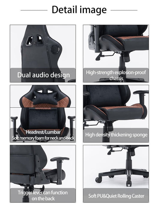 Gaming Chair Ergonomic Racing chair with 7 RGB Lights 165° Bluetooth Speaker Reclining Gaming Seat - amazingooh