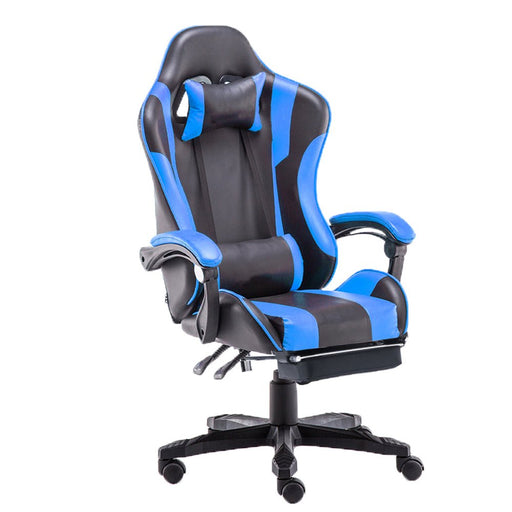 Gaming Chair Office Computer Seating Racing PU Executive Racer Recliner Blue Black Large Footrest - Amazingooh Wholesale
