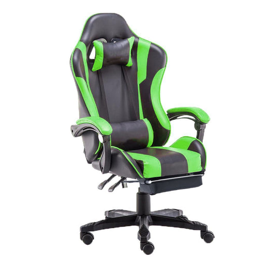 Gaming Chair Office Computer Seating Racing PU Executive Racer Recliner Green Black Large Footrest - Amazingooh Wholesale