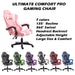 Gaming Chair Office Computer Seating Racing PU Executive Racer Recliner Pink White Large - amazingooh