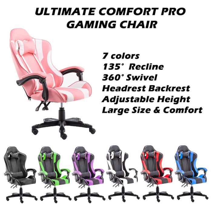 Gaming Chair Office Computer Seating Racing PU Executive Racer Recliner Purple Black Large - amazingooh