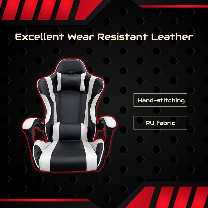Gaming Chair Office Computer Seating Racing PU Executive Racer Recliner White Black Large - amazingooh