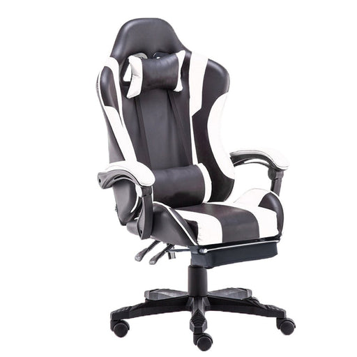 Gaming Chair Office Computer Seating Racing PU Executive Racer Recliner White Black Large Footrest - Amazingooh Wholesale