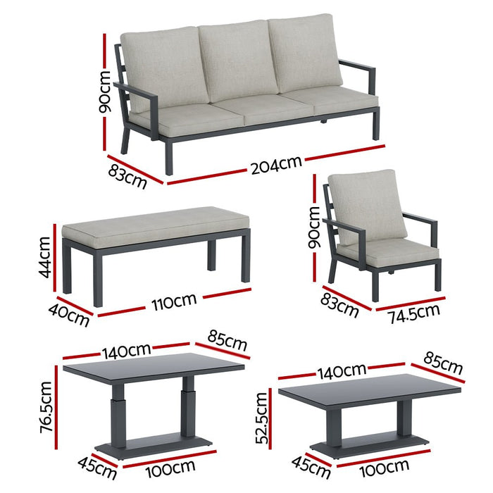 Gardeon 5PCS Outdoor Furniture Setting Table Chair Set Aluminium Sofa 7-Seater - Amazingooh Wholesale