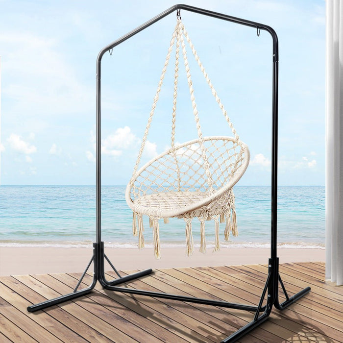 Gardeon Outdoor Hammock Chair with Stand Cotton Swing Relax Hanging 124CM Cream - Amazingooh Wholesale