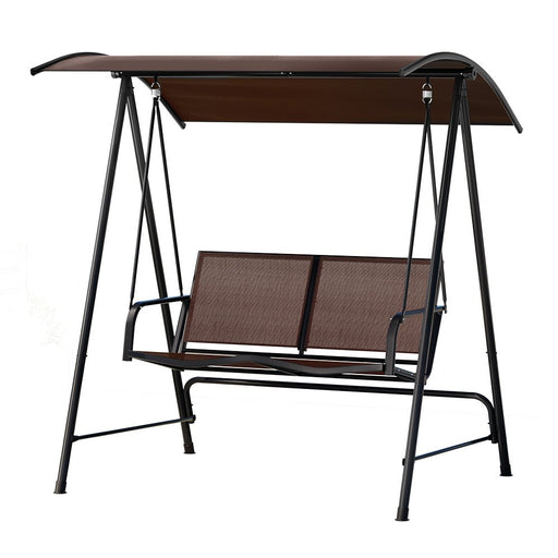 Gardeon Outdoor Swing Chair Garden Bench 2 Seater Canopy Patio Furniture Brown - Amazingooh Wholesale