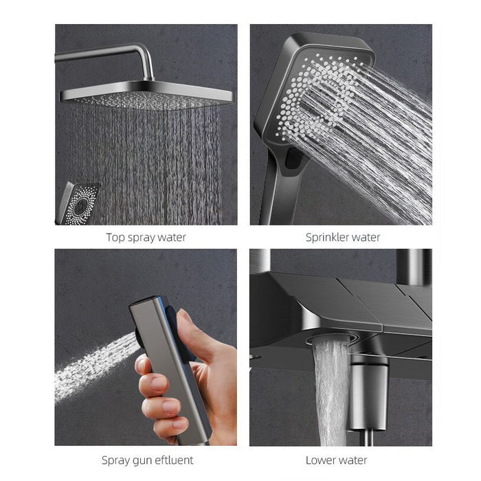 Geobella Luxury Shower System Hot Cold Mixer Shower Set Bathroom Thermostatic SPA Rainfall Bath Tap Bathtub Wall Mount LED Digital Faucet - Amazingooh Wholesale