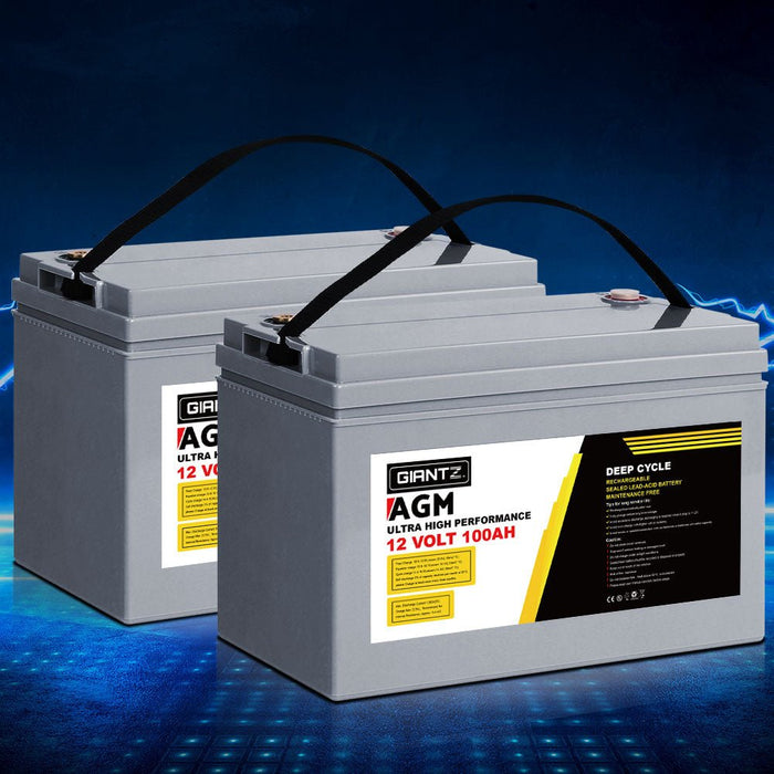 Giantz AGM Deep Cycle Battery 12V 100Ah Marine Sealed Power Portable Solar x2 - Amazingooh Wholesale