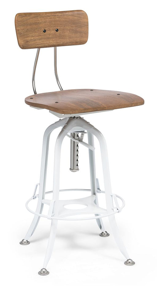 Hamptons Style White Bar Stool Chair Height Adjustable and Swivel with Natural Wood Top - Amazingooh Wholesale