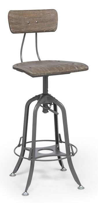 Industrial Swivel Height Adjustable Grey Oak Wood Bar Stool Chair with Back - Amazingooh Wholesale