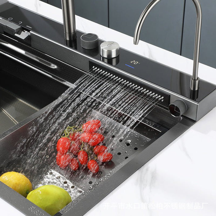 Integrated Waterfall Kitchen Sink Honeycomb Technology Large Digitial Display Stainless Steel Soap Dispenser Cup Washer - Amazingooh Wholesale