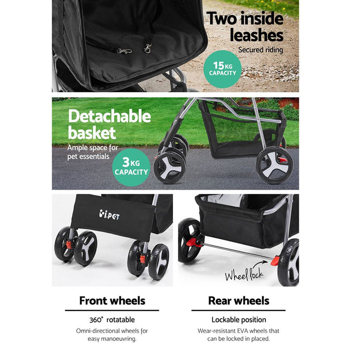 i.Pet 4 Wheel Pet Stroller - Black - Amazingooh Wholesale
