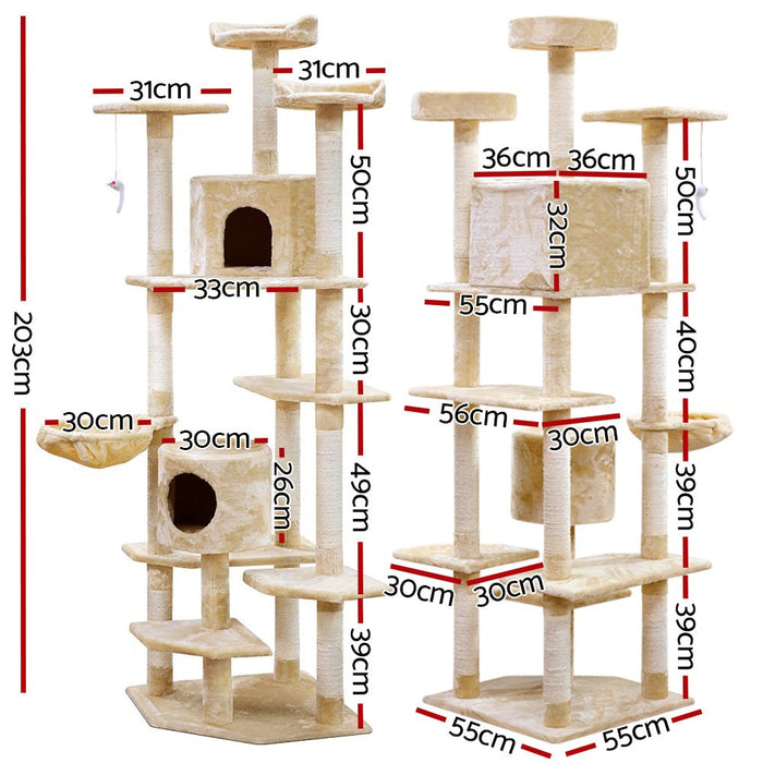 i.Pet Cat Tree 203cm Trees Scratching Post Scratcher Tower Condo House Furniture Wood Beige - Amazingooh Wholesale