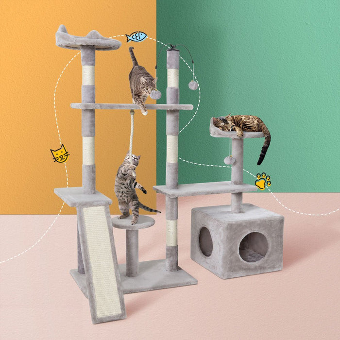 i.Pet Cat Tree Scratching Post Scratcher Tower Condo House Grey 135cm - Amazingooh Wholesale